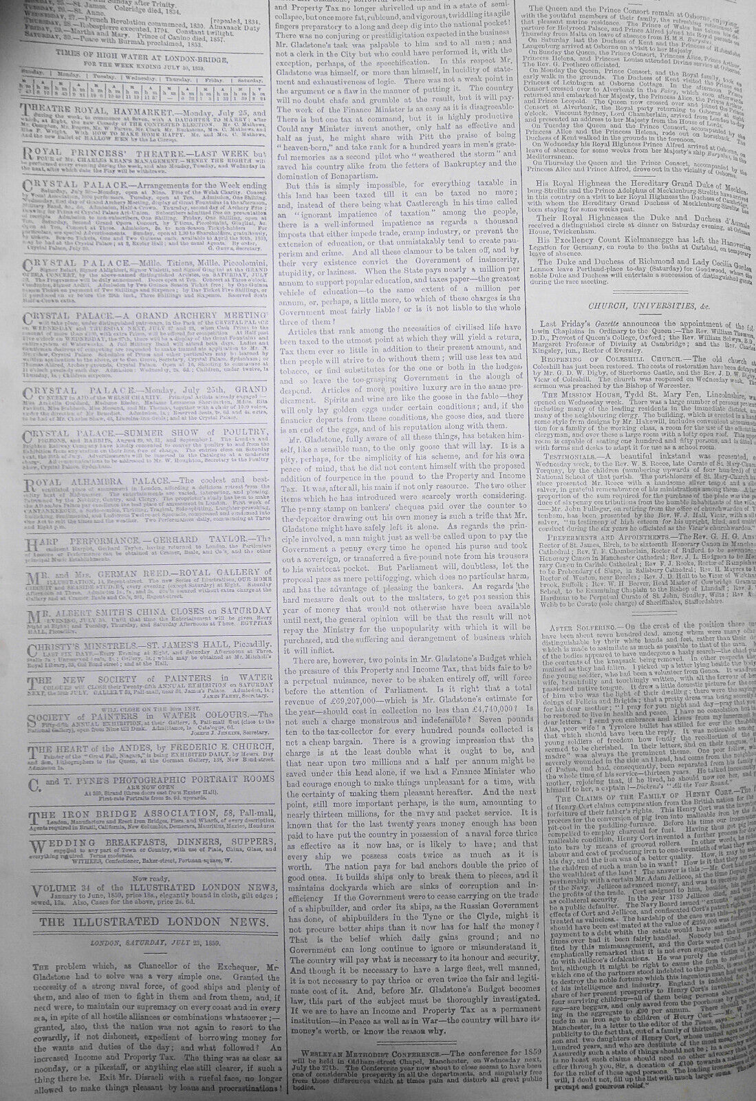 Illustrated London News July 23, 1859. Notre Dame Cathedral Restored. Cattle etc
