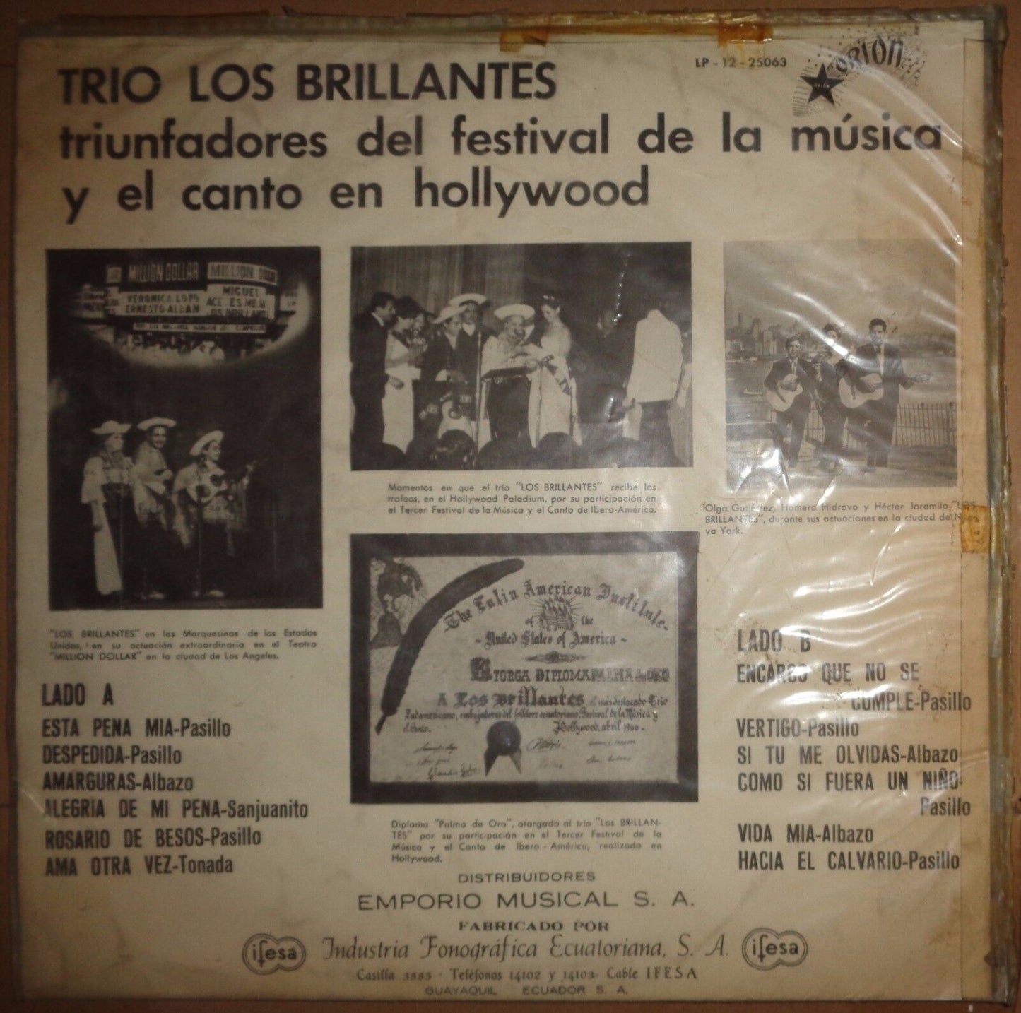 TRIO LOS BRILLANTES -- LOS TRIUNFADORES DEL FESTIVAL DE LA MUSICA ... vinyl  LP