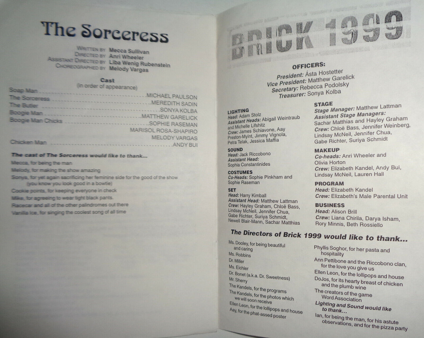 The New Adventures Of Slick Brick - Souvenir Program -  1999 Hunter College, NYC