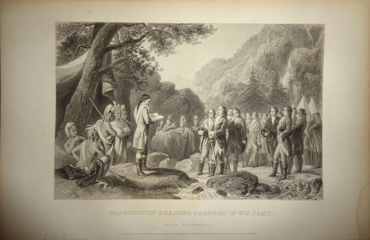 1860 Washington reading prayers in his camp  - Original print