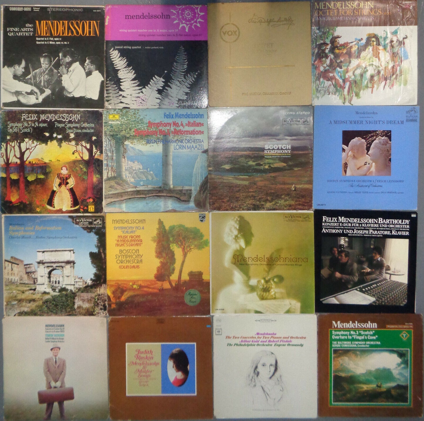 16 Mendelssohn LPs - Midsummer Night's Dream, Fine Arts Quartet, Menuhin, Raskin