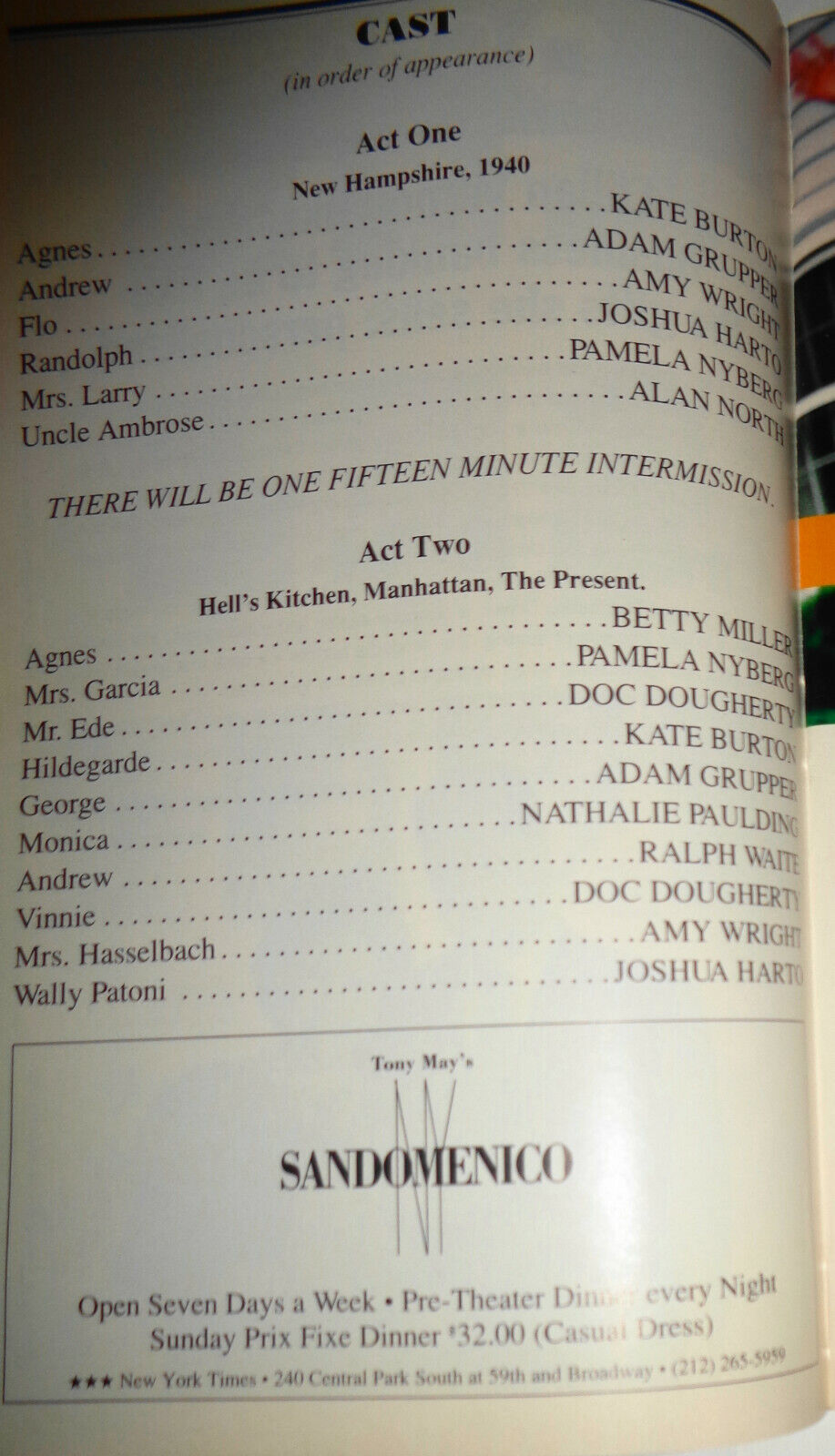Lake Hollywood - Playbill - May 1999 -- Signature Theatre Company, New York.