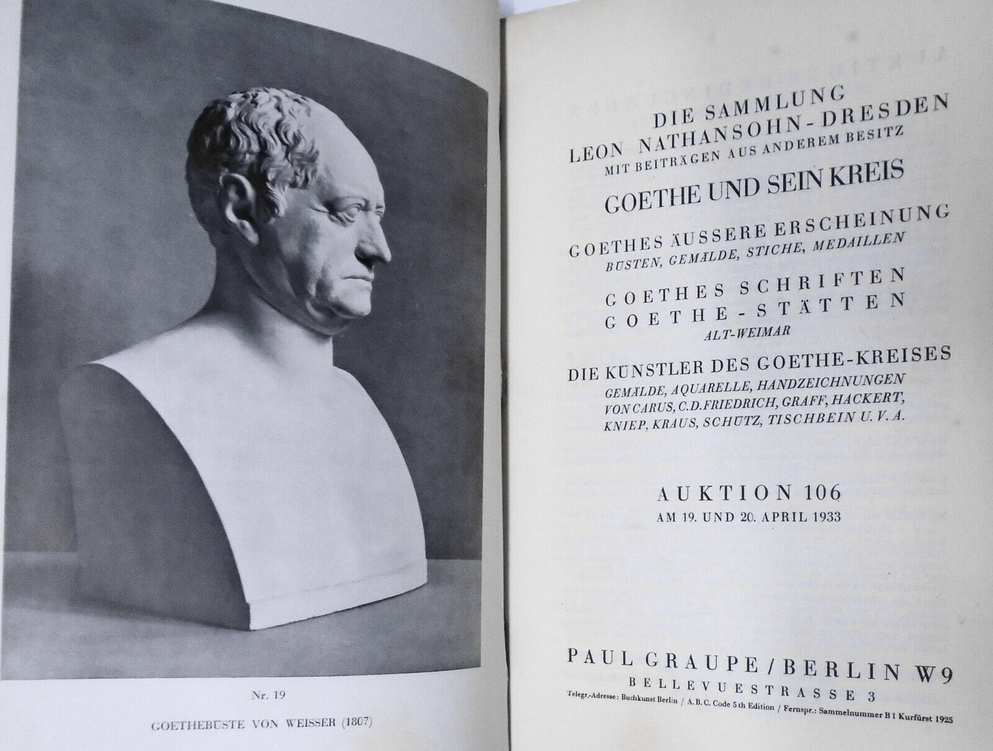 Goethe Und Sein Kreis - Die Sammlung Leon Nathansohn et al. 1933 Auction catalog
