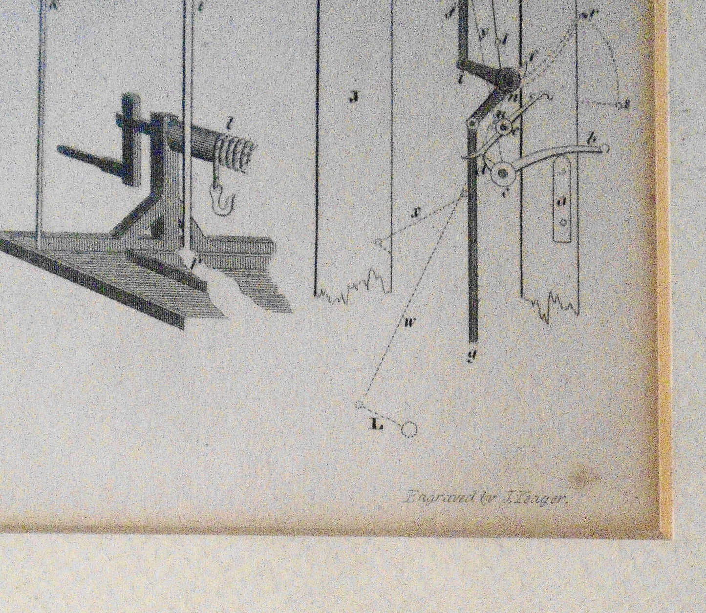 1832 STEAM ENGINE, engraved by Joseph Yeager - original antique print. Matted.