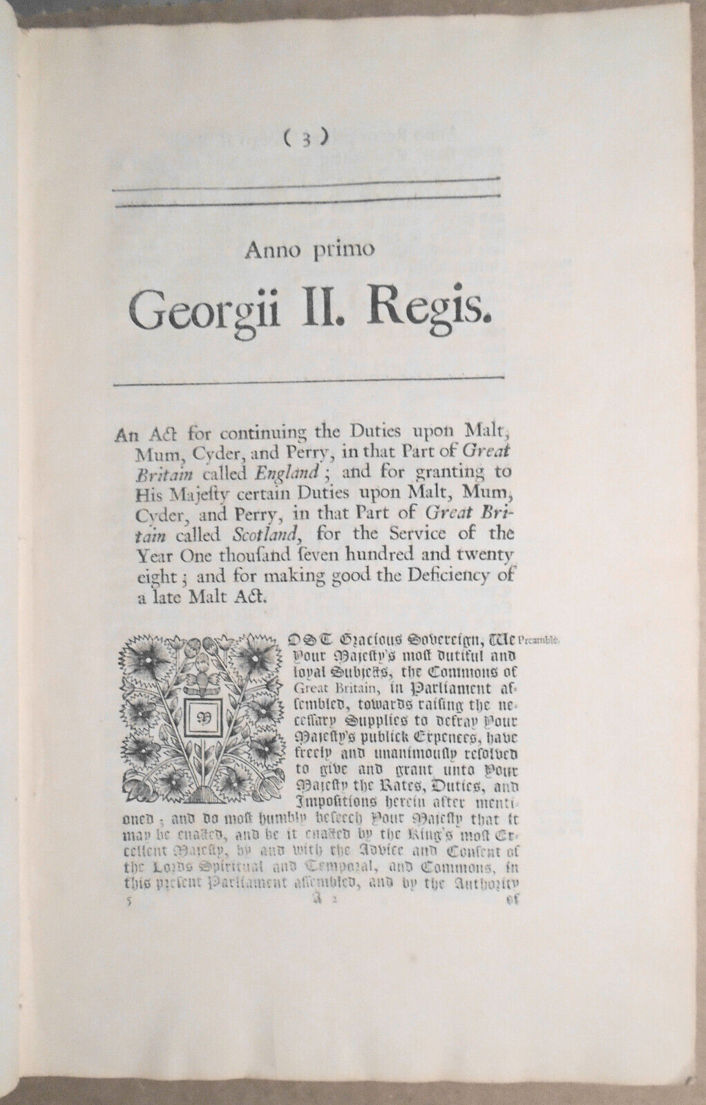 [Alcohol] 1728 King George II: An Act for continuing the duties upon malt, mum..