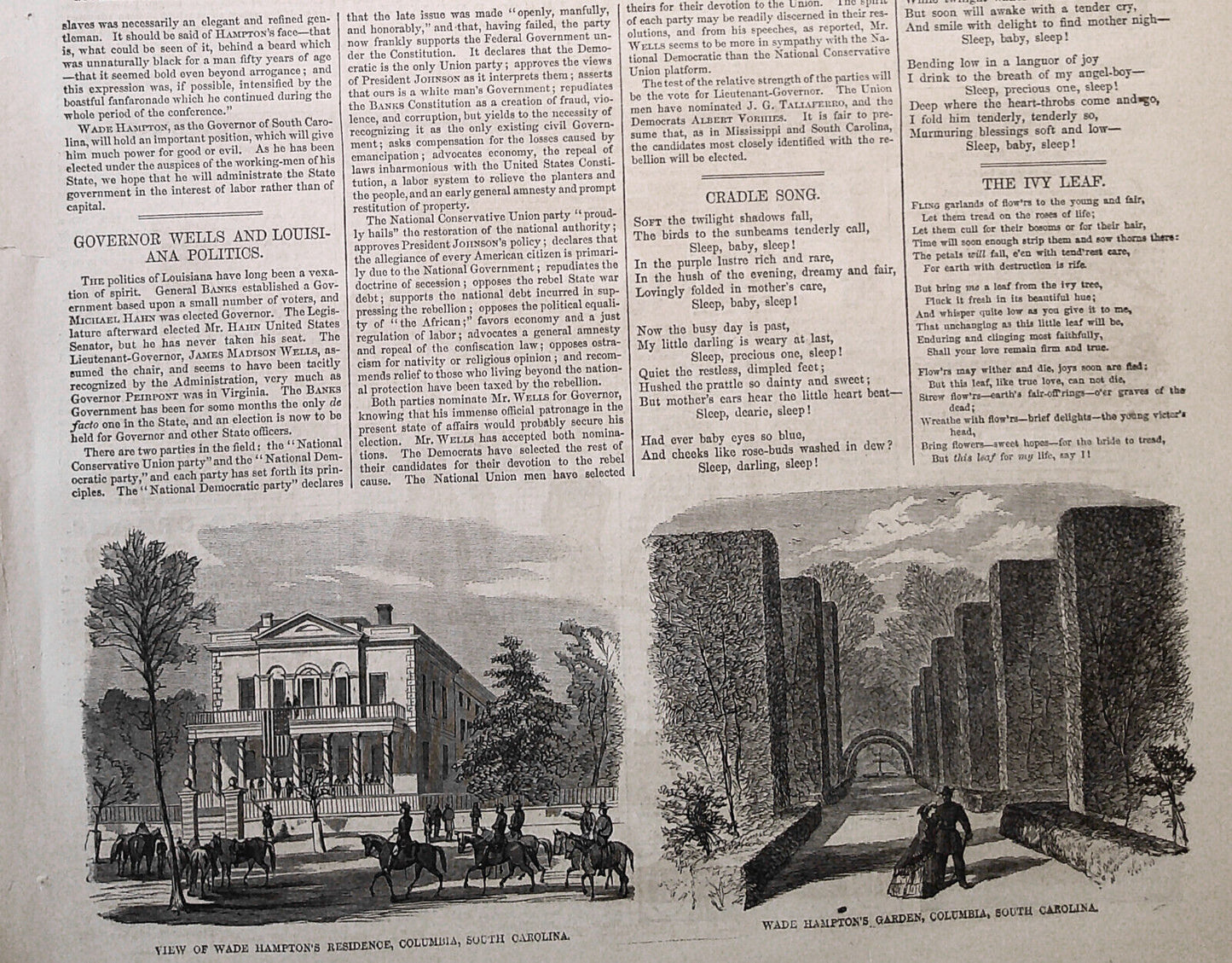 Governor Wells and Louisiana Politics + Wade Hampton of South Carolina - HW 1865