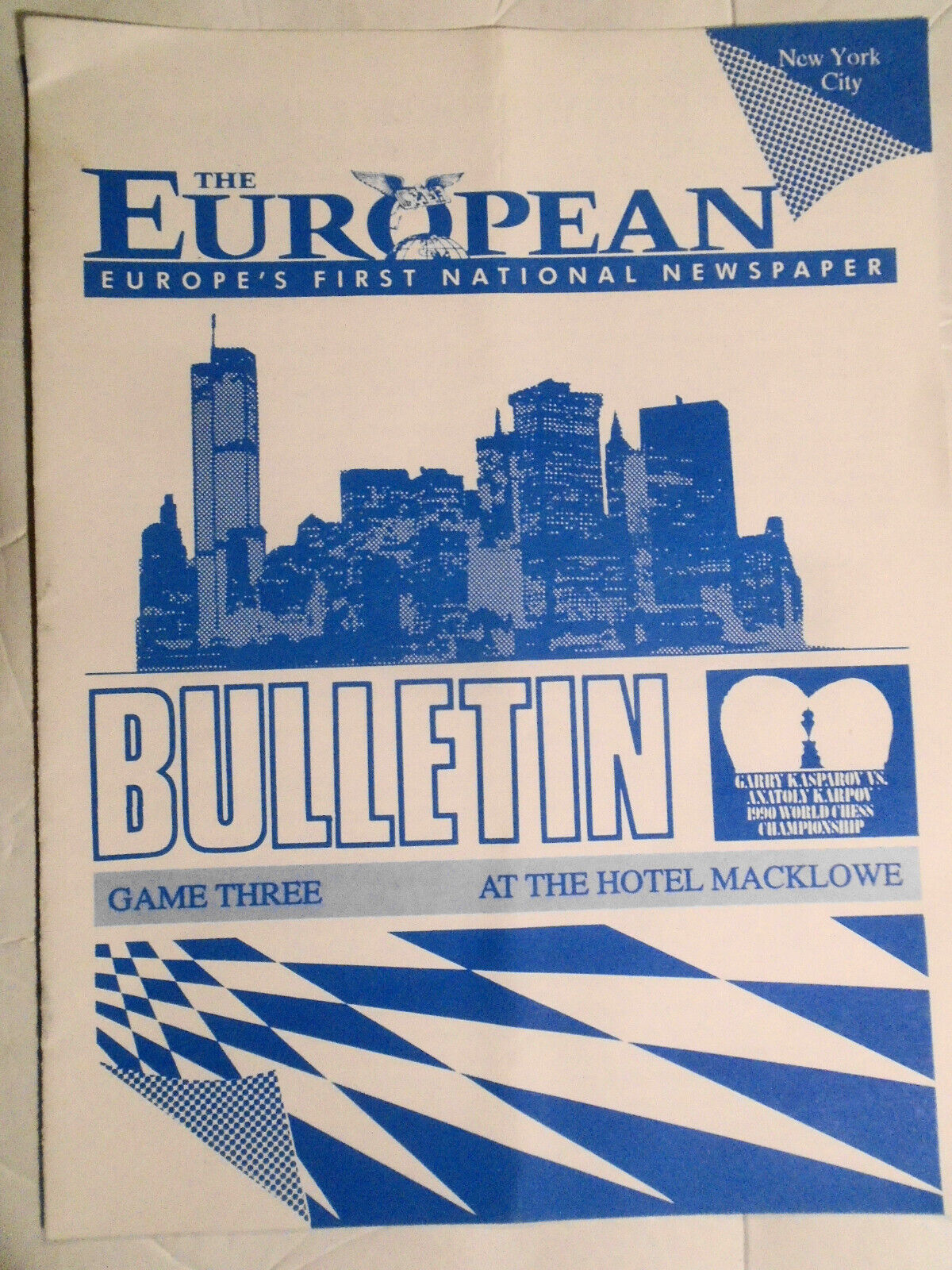 The European World Chess Championship Bulletin, Game 3, 1990. Kasparov vs Karpov