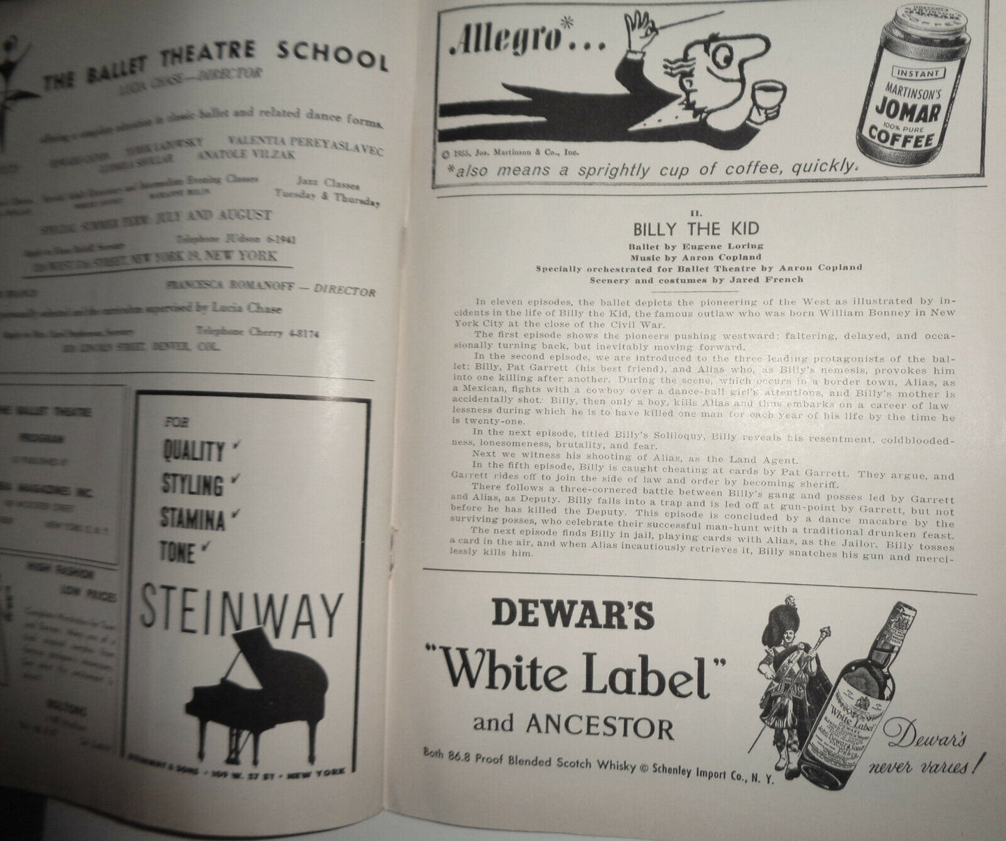 THE BALLET THEATRE - PROGRAM - MAY 3, 1956. Interplay, Billy The Kid ...