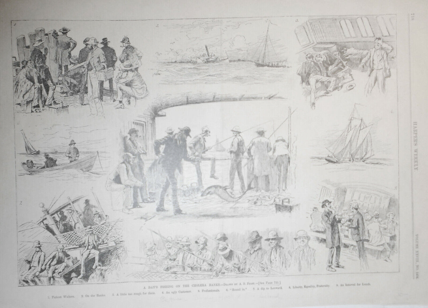 A Day's Fishing On The Cholera Banks, by A B Frost. Harper's Weekly Nov. 1, 1884