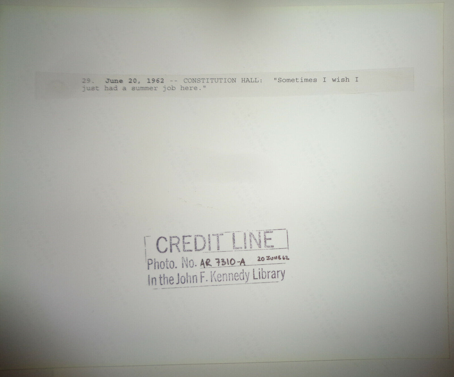 1962 President John F Kennedy, Constitution Hall - wish I had a summer job here