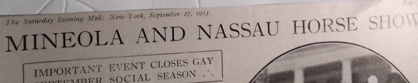 1913 Mineola and Nassau Horse Show, NY - Saturday Evening Mail original, Sept 13