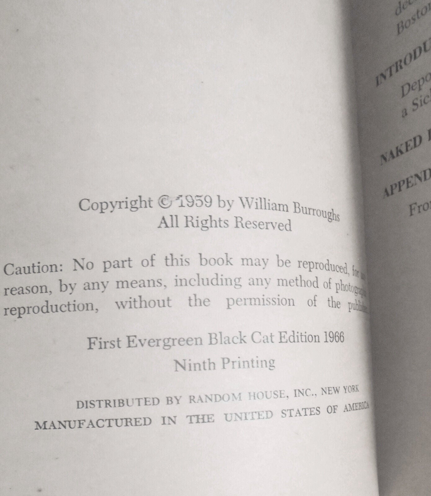 1966 Naked Lunch, by William S. Burroughs.  1st Evergreen Black Cat Edition. PB.