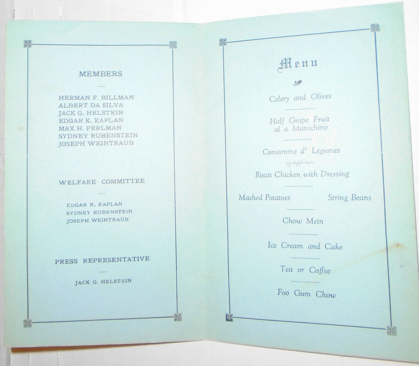 1928 Phi Zeta Tau, Dinner Dance  - Chin's Restaurant, New York City, with Menu