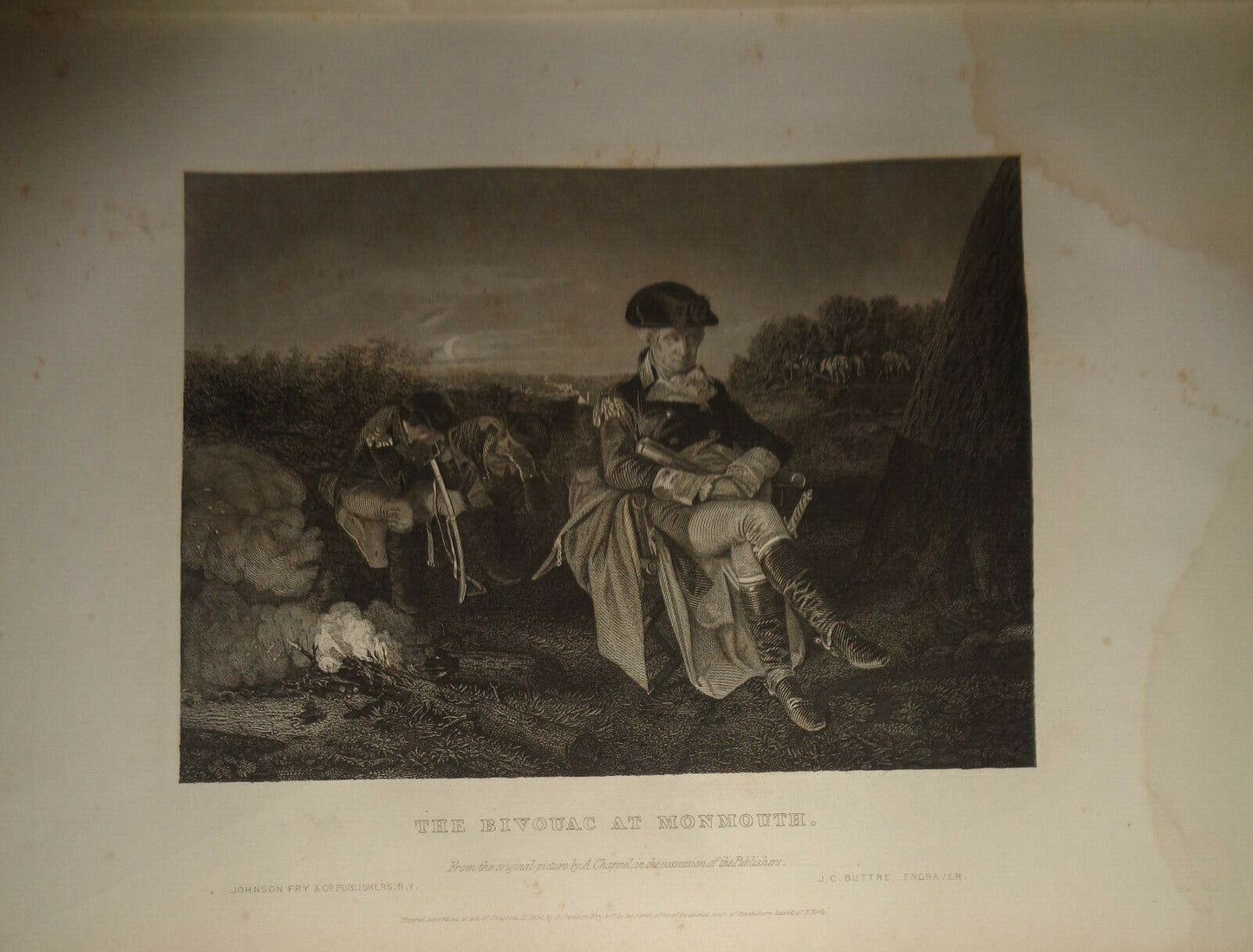 1858 The Bivouac at Monmouth - Original engraving