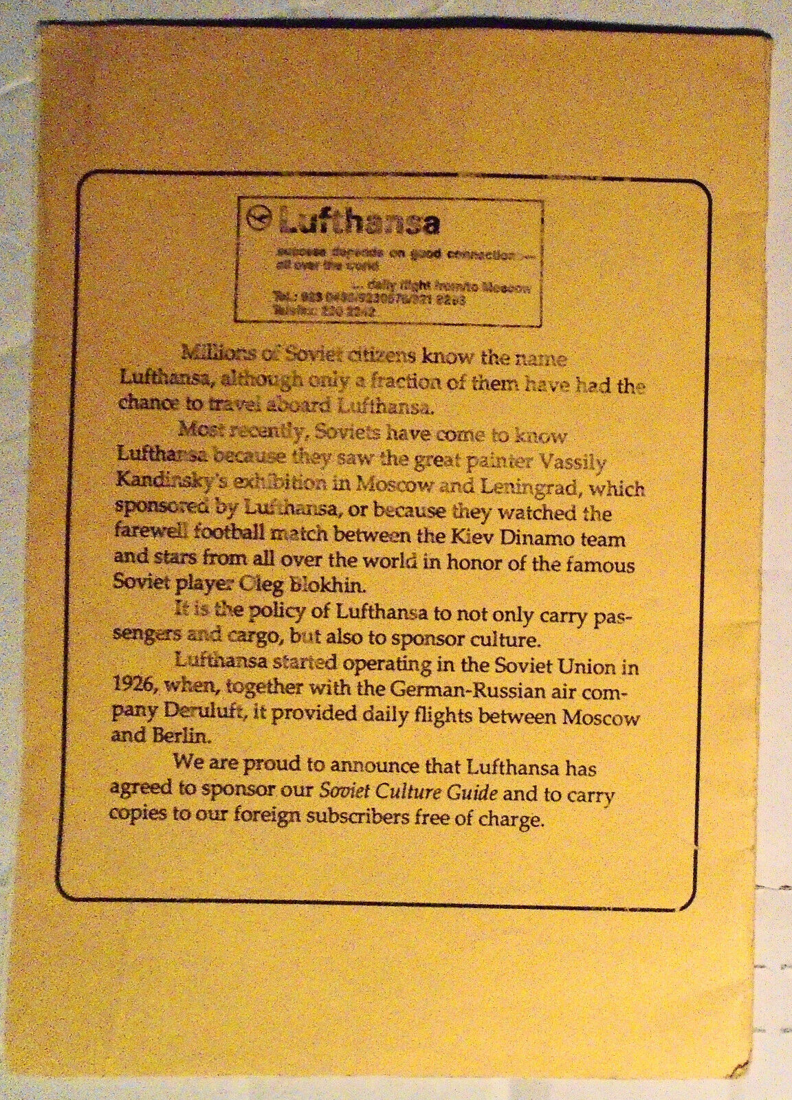 Soviet culture guide. October 1989 - Literary magazines, Theatre, Movies, Arts.