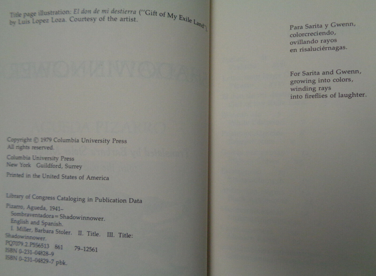 Sombraventadora = Shadowinnower, by Águeda Pizarro. SIGNED First edition 1979