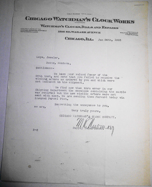 1925  Chicago Watchman's Clock Works, Chicago, Illinois, original  Letter