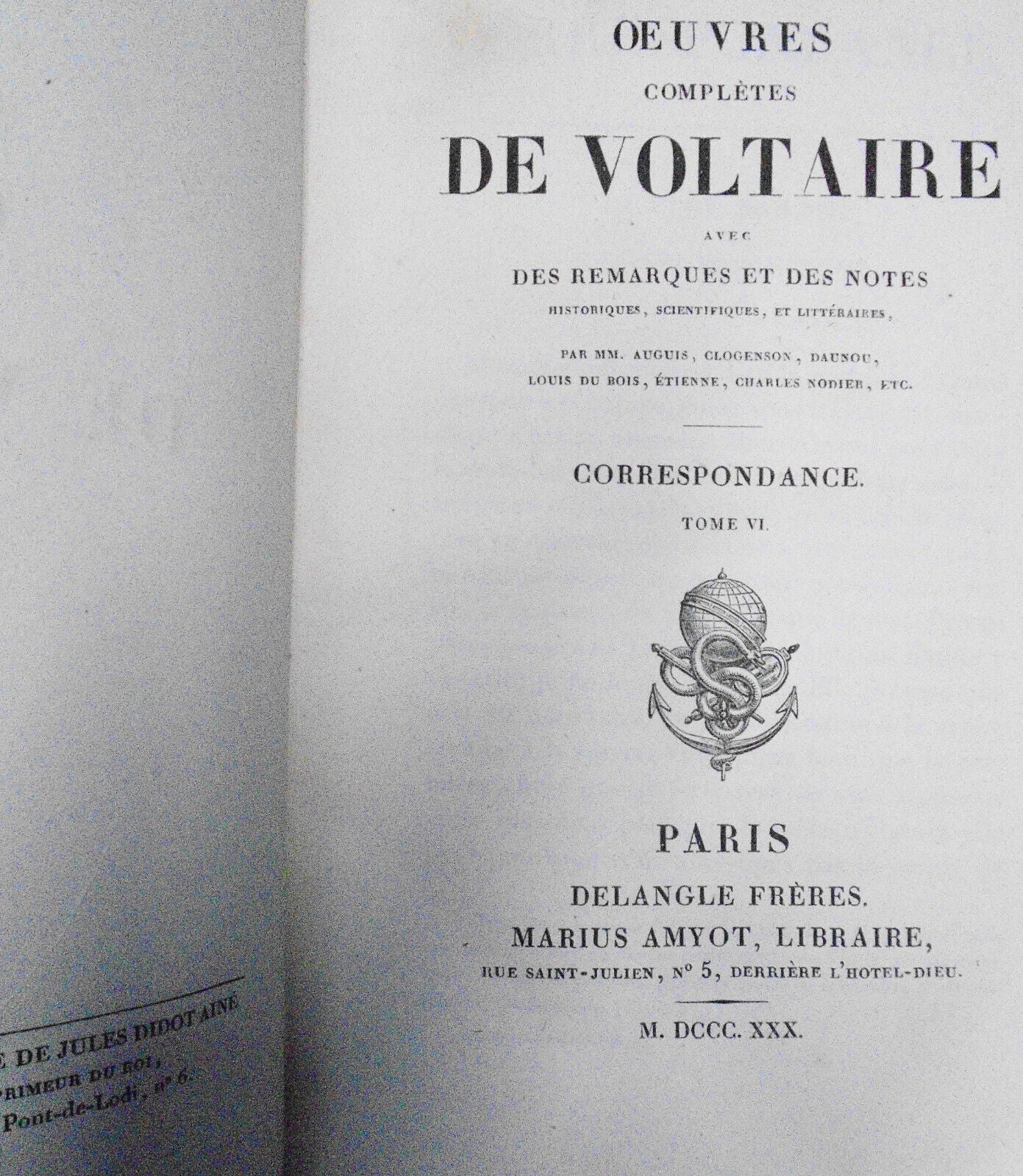 1830 - Oeuvres Completes De Voltaire, Tome 73 : Correspondance, Tome VI