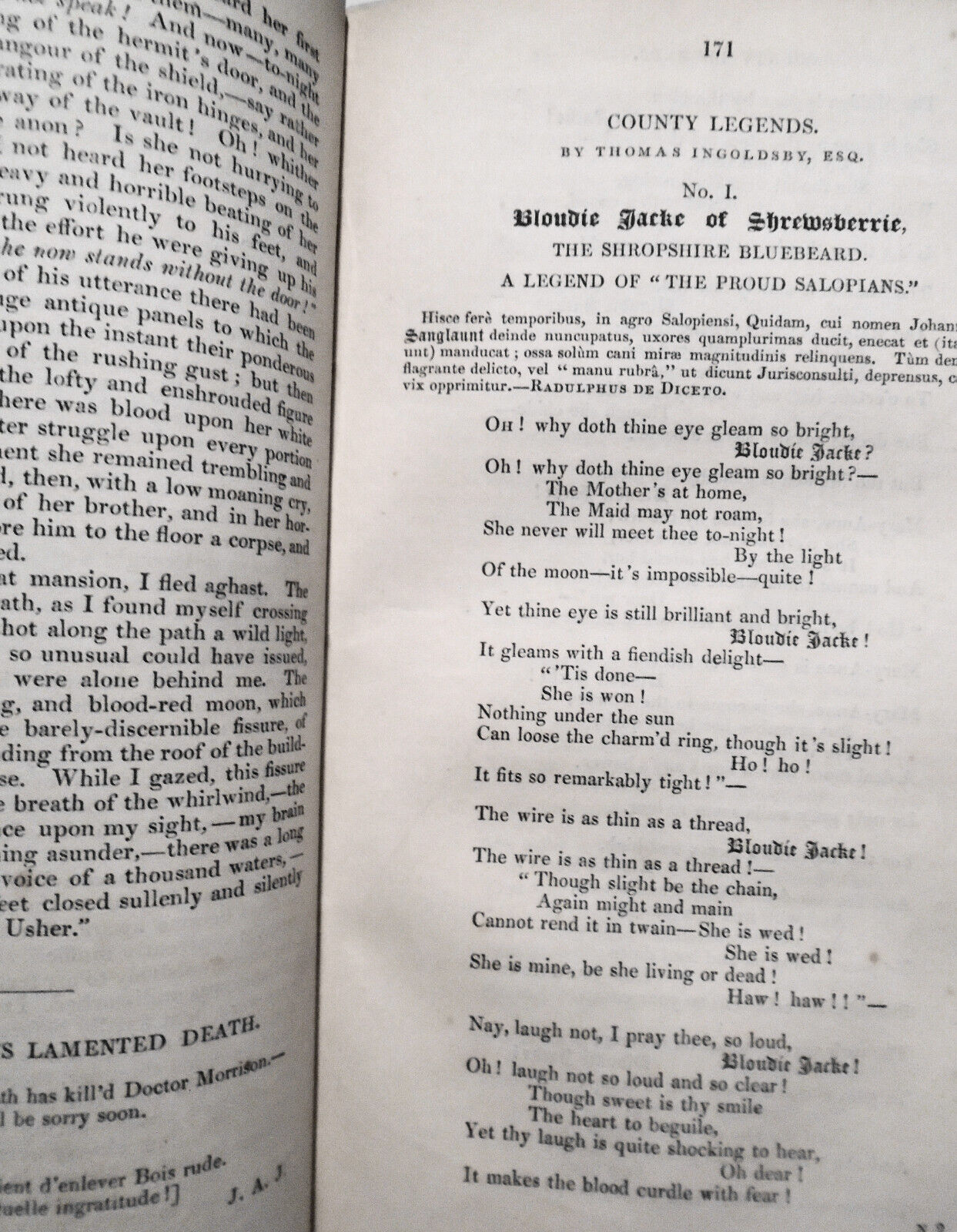 1840 Edgar Allan POE : The Fall of the House of Usher - in Bentley's Miscellany