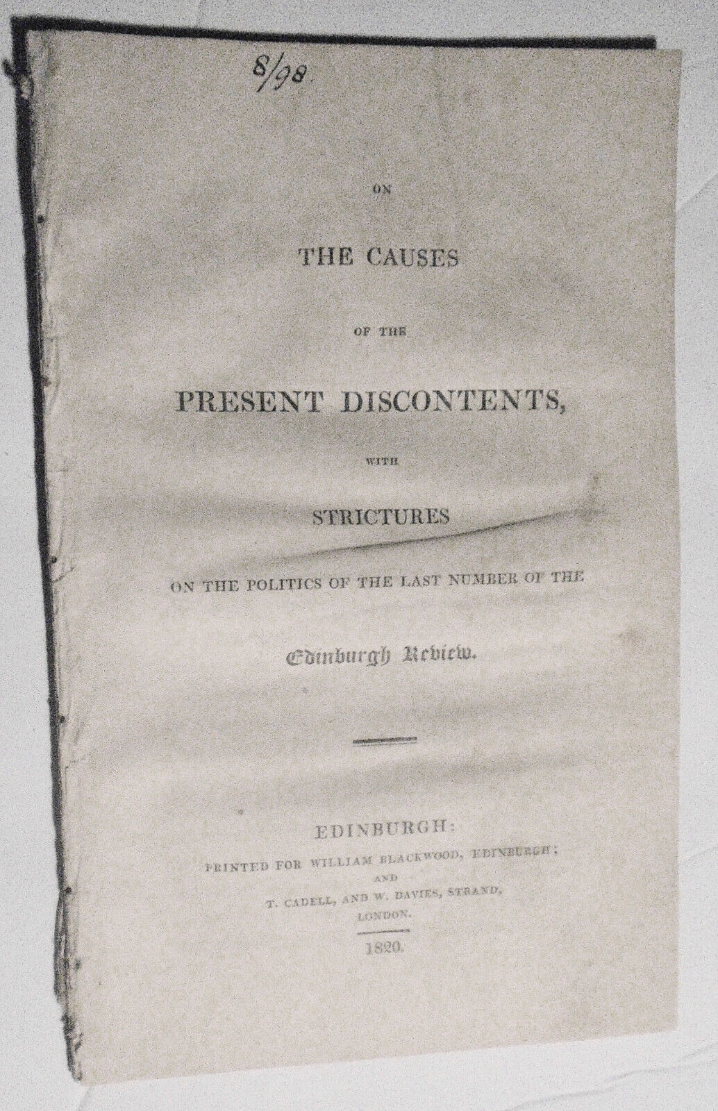 1820 On causes of the present discontents... strictures on... Edinburgh Review