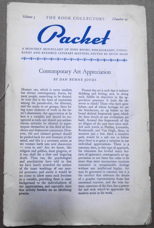 Book Collector's Packet October 1939 - Art Appreciation; Australia Fine Printing