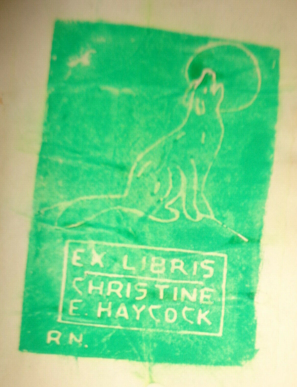 Handpainted original Ex-Libris Bookplate of Dr. Christine E Haycock on 1943 book