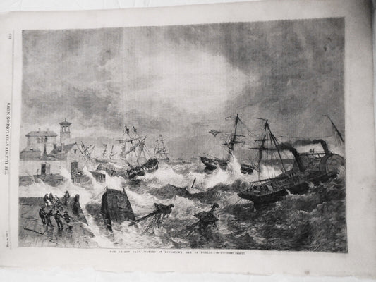 1861 The Recent Gale - Wrecks At Kingstown Bay of Dublin - 1861 original