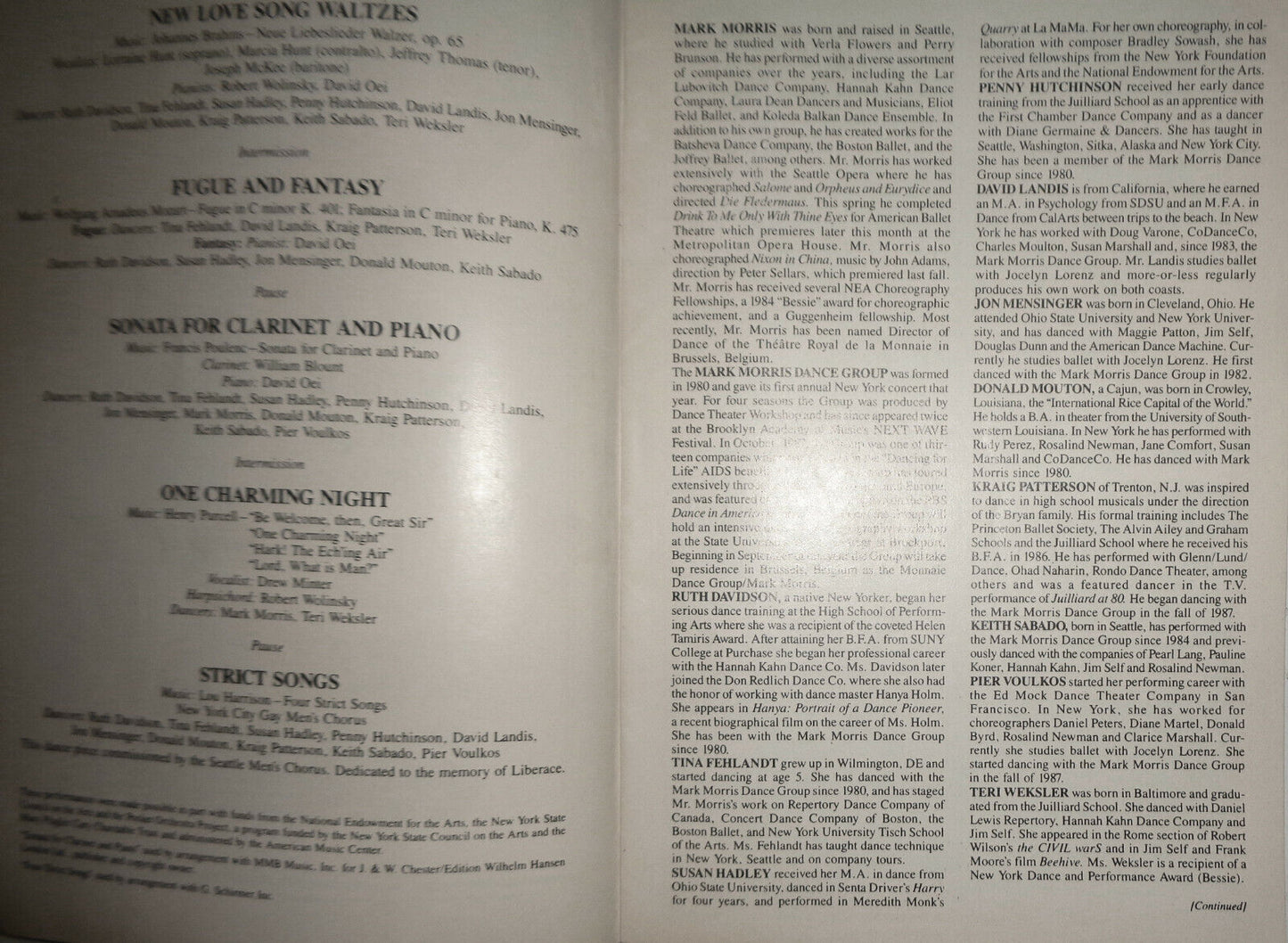 DANCEAFRICA / MARK MORRIS DANCE GROUP - PROGRAM - Brooklyn Academy Music 1988