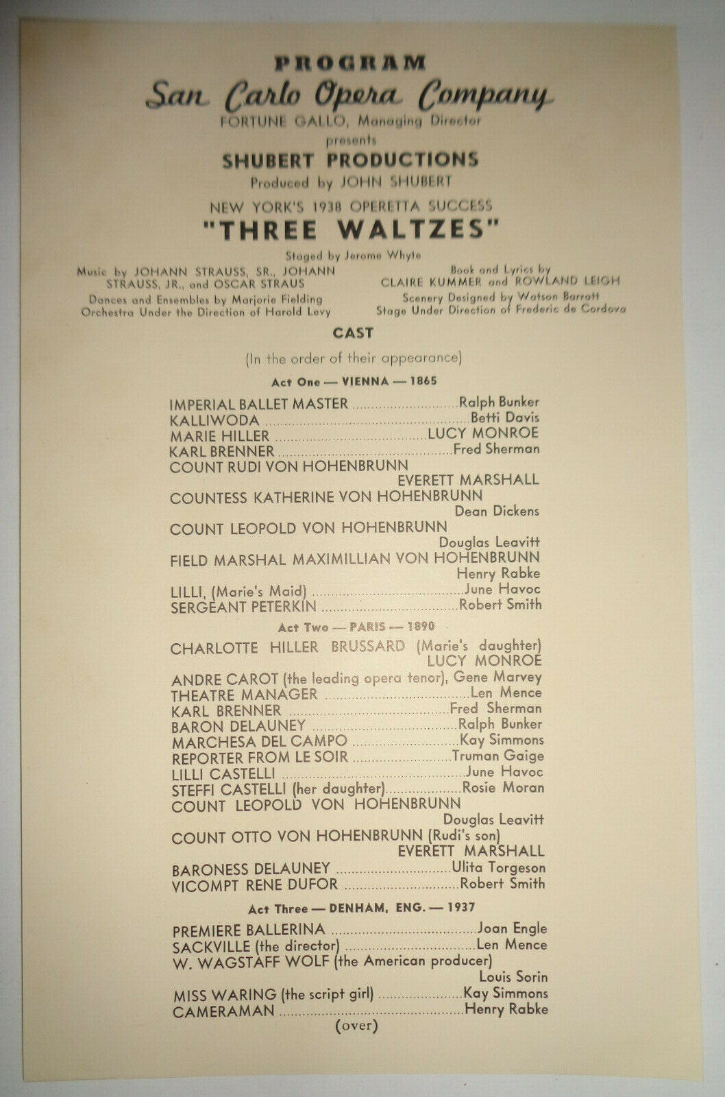 THE THREE WALTZES - SOUVENIR PROGRAM - 1938 JONES BEACH STADIUM - LONG ISLAND