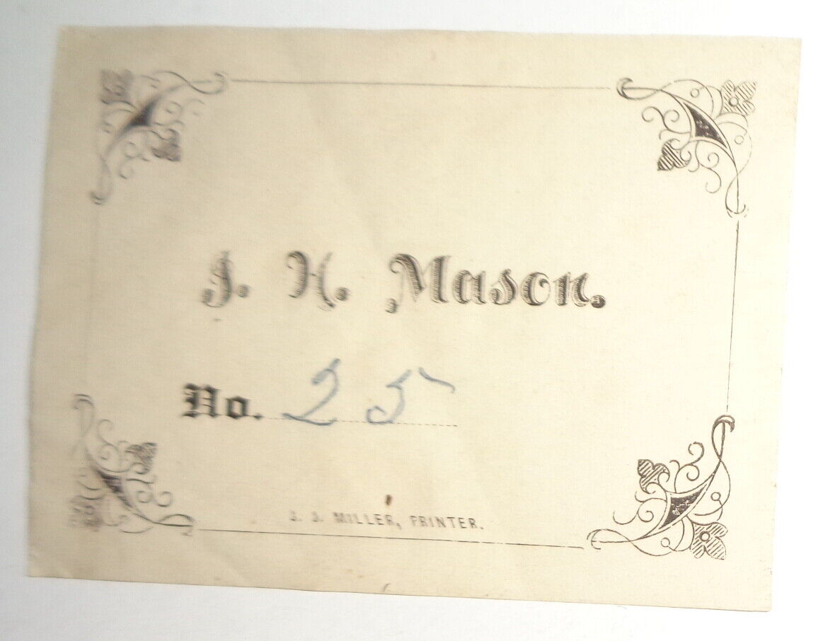 I. H. Mason Bookplate - J. J. Miller, Printer, Melbourne, Australia, 1890s