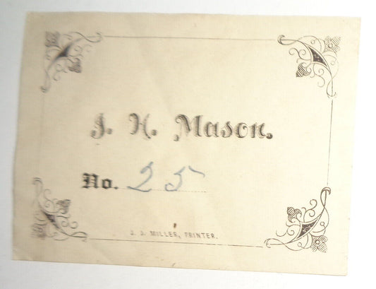I. H. Mason Bookplate - J. J. Miller, Printer, Melbourne, Australia, 1890s