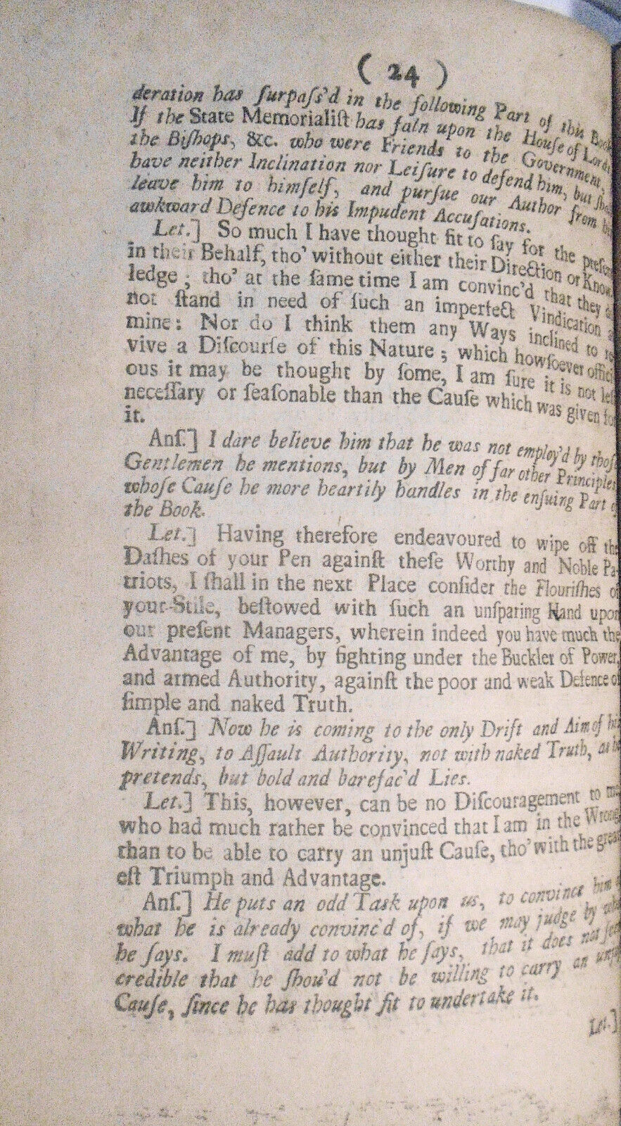 1706 Letter to Author of the Memorial of the State of England, Answer'd. 1st ed.