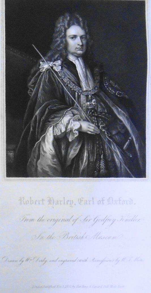 1834 Robert Harley  - original engraving from Lodge's Portraits. 17x11 inches