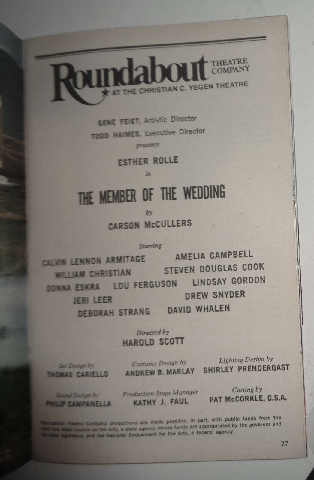 CARSON MCCULLERS - THE MEMBER OF THE WEDDING - PLAYBILL - APRIL 1989