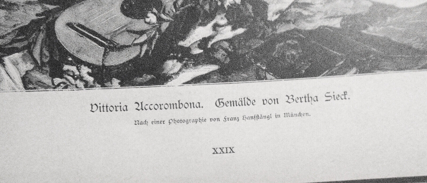 Vittoria Accorombona, by Bertha Sieck --  1884 Original antique print