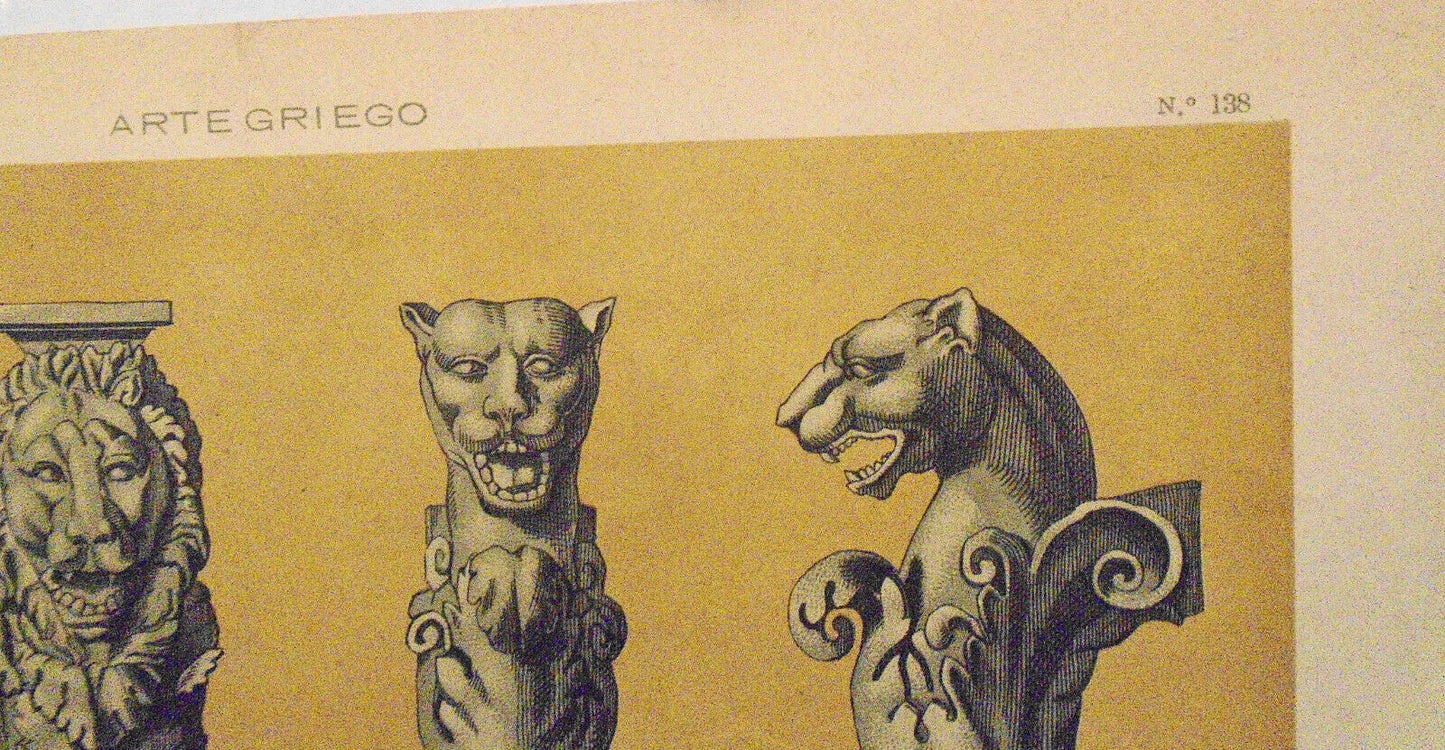 Arte Griego: Pies de mesas de marmol...  lithograph ca 1890 by J Aleu, Barcelona