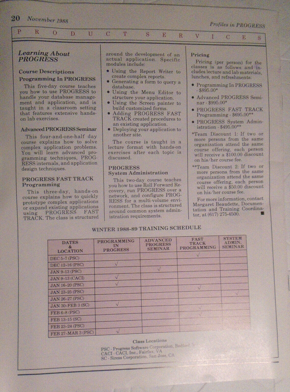 Profiles in Progress, November 1988. Quarterly Newsmagazine of Progress Software