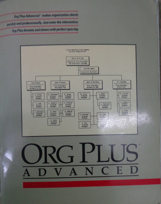 Org Plus Advanced 4.0, by Banner Blue Software, 1988. 5 1/4" IBM PCs