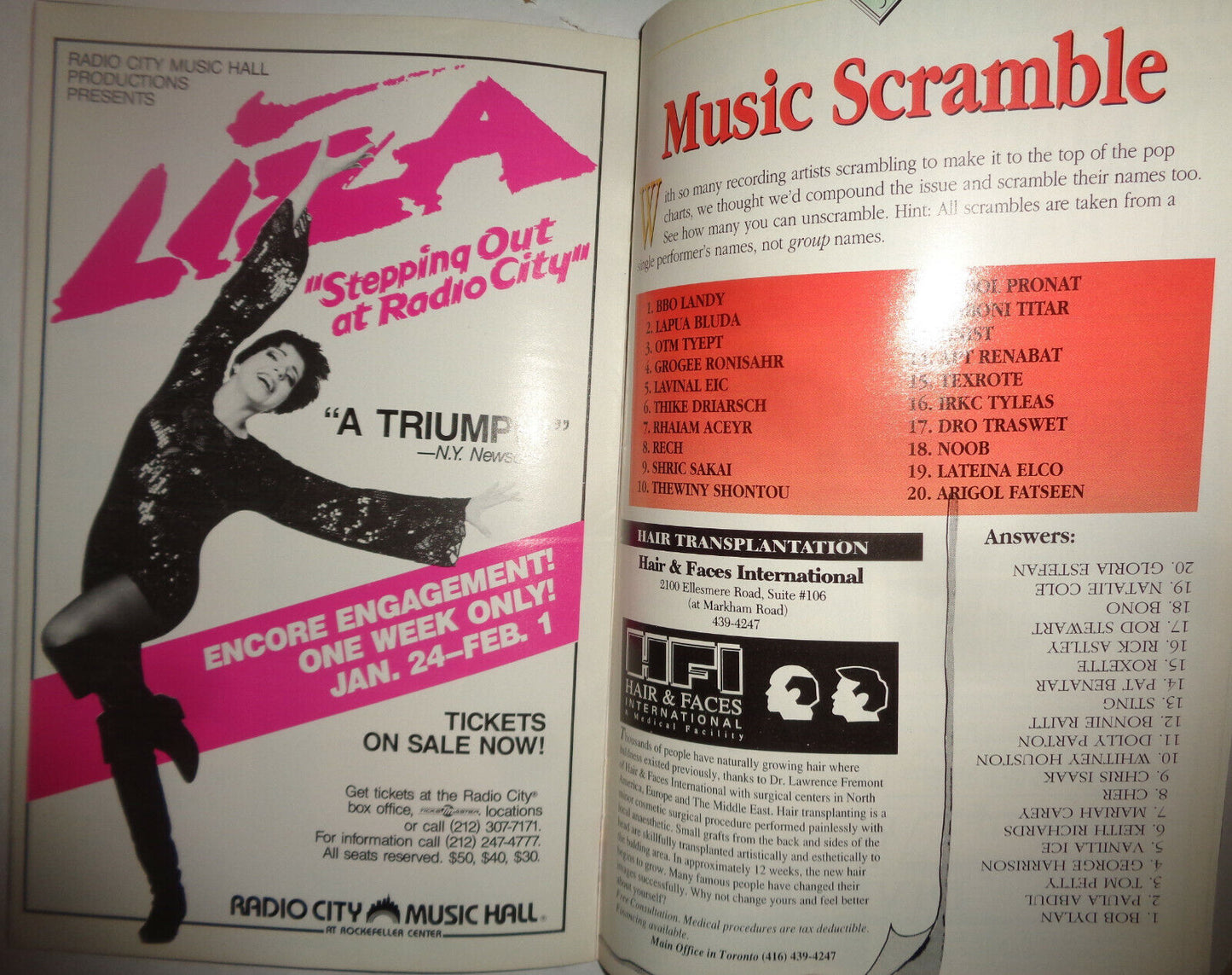 1991 ANN-MARGRET AT RADIO CITY WITH THE ROCKETTES - PROGRAM