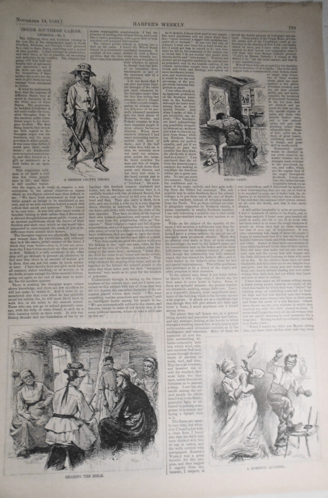 Inside Southern Cabins - 4 series of prints & stories in Harper's Weekly, 1880