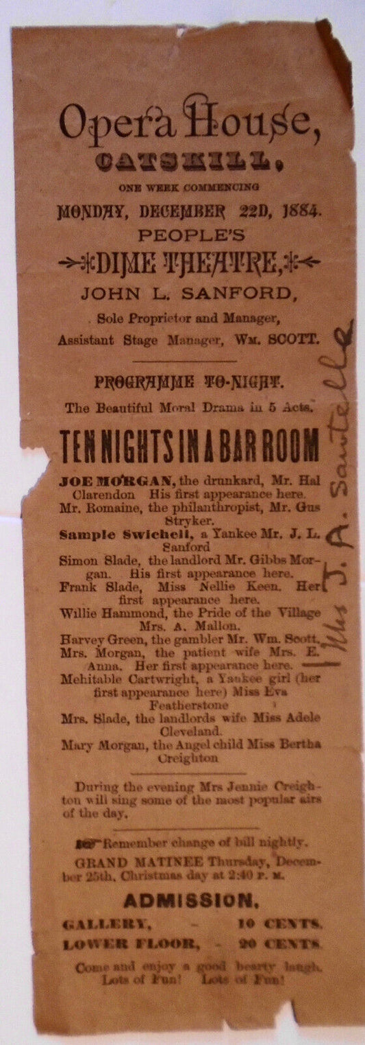 1884 Catskill Opera House, People's Dime Theatre - Ten Nights in a Ballrooom