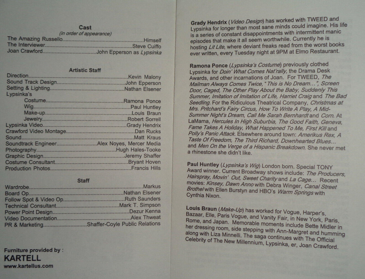 THE PASSION OF THE CRAWFORD - PROGRAM - MAY 2005 NEW YORK: TWEED THEATERWORKS