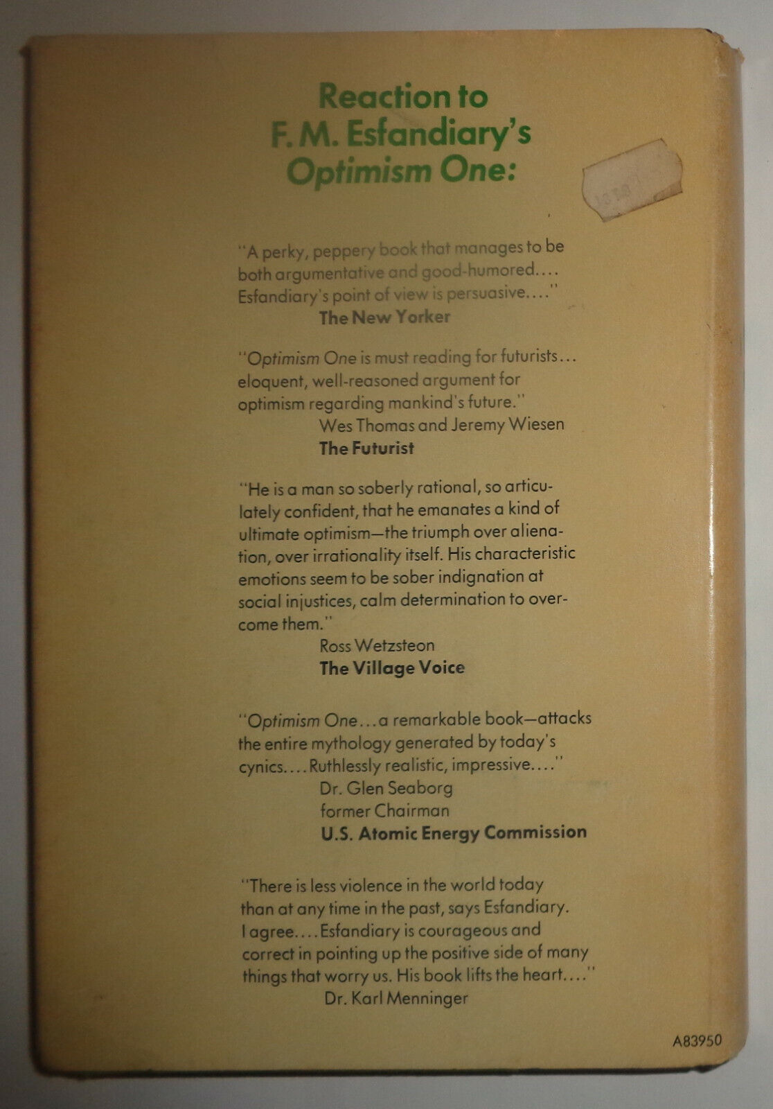 Up-Wingers: A Futurist Manifesto: F. M. Esfandiary - SIGNED First Edition 1973