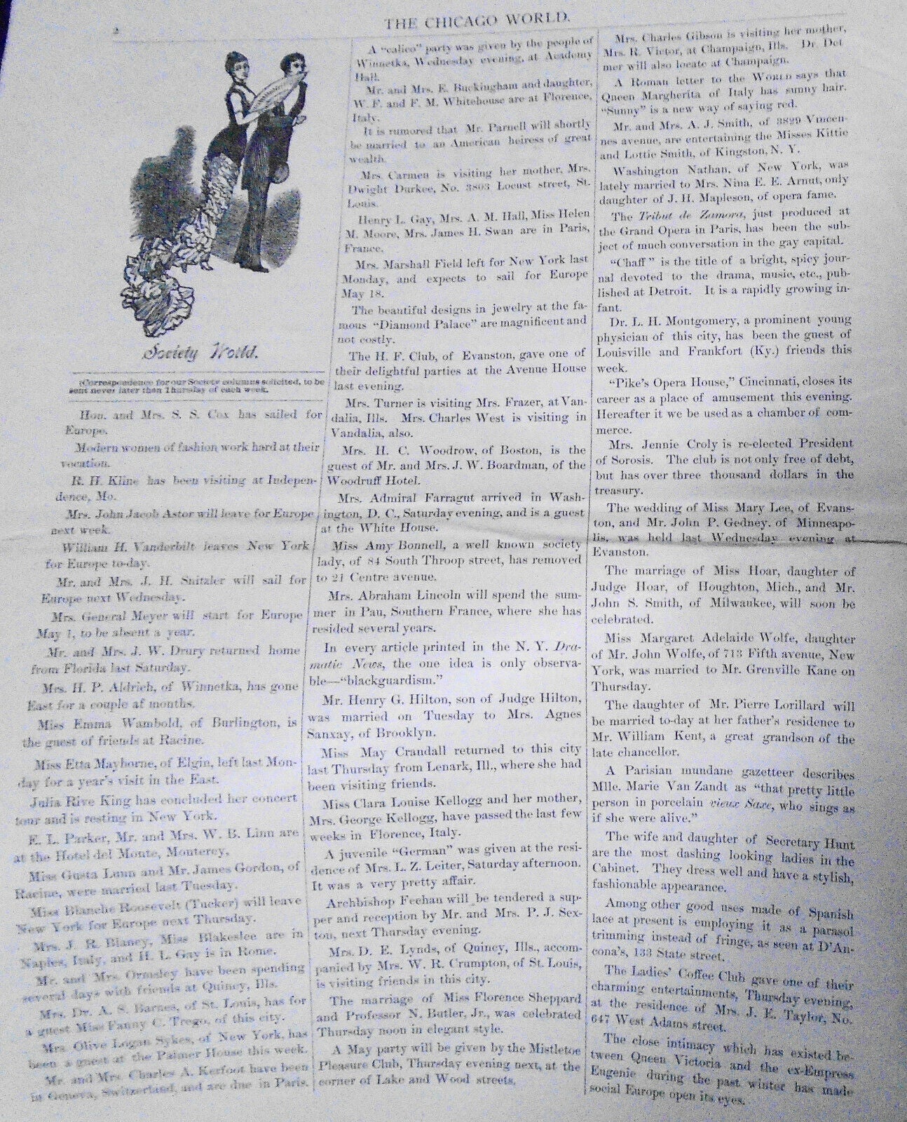 Chicago World - Society & the Fine Arts - April 30, 1881 Complete Original Issue