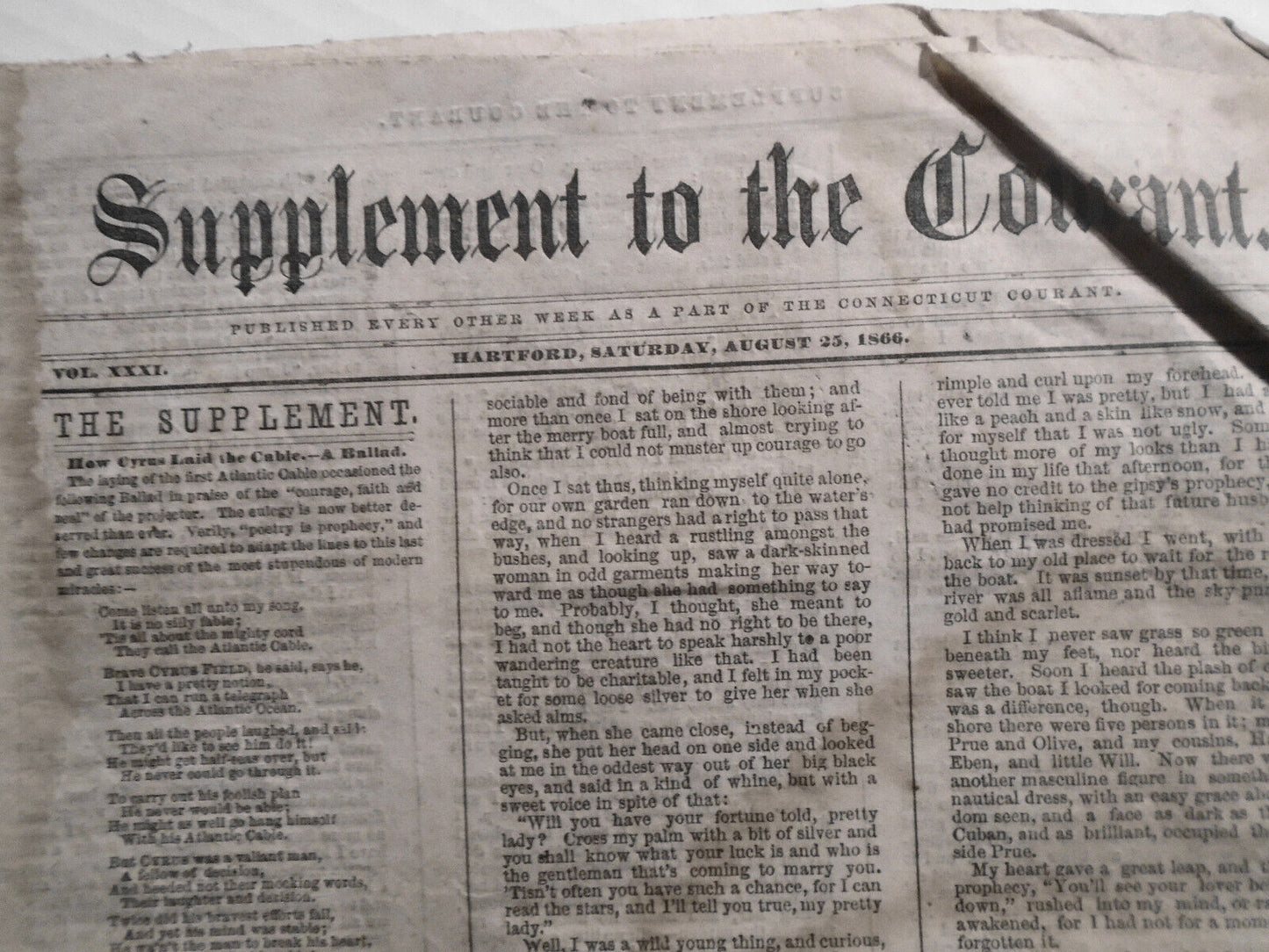 [Slavery] Supplement To The Connecticut Courant, August 25, 1866