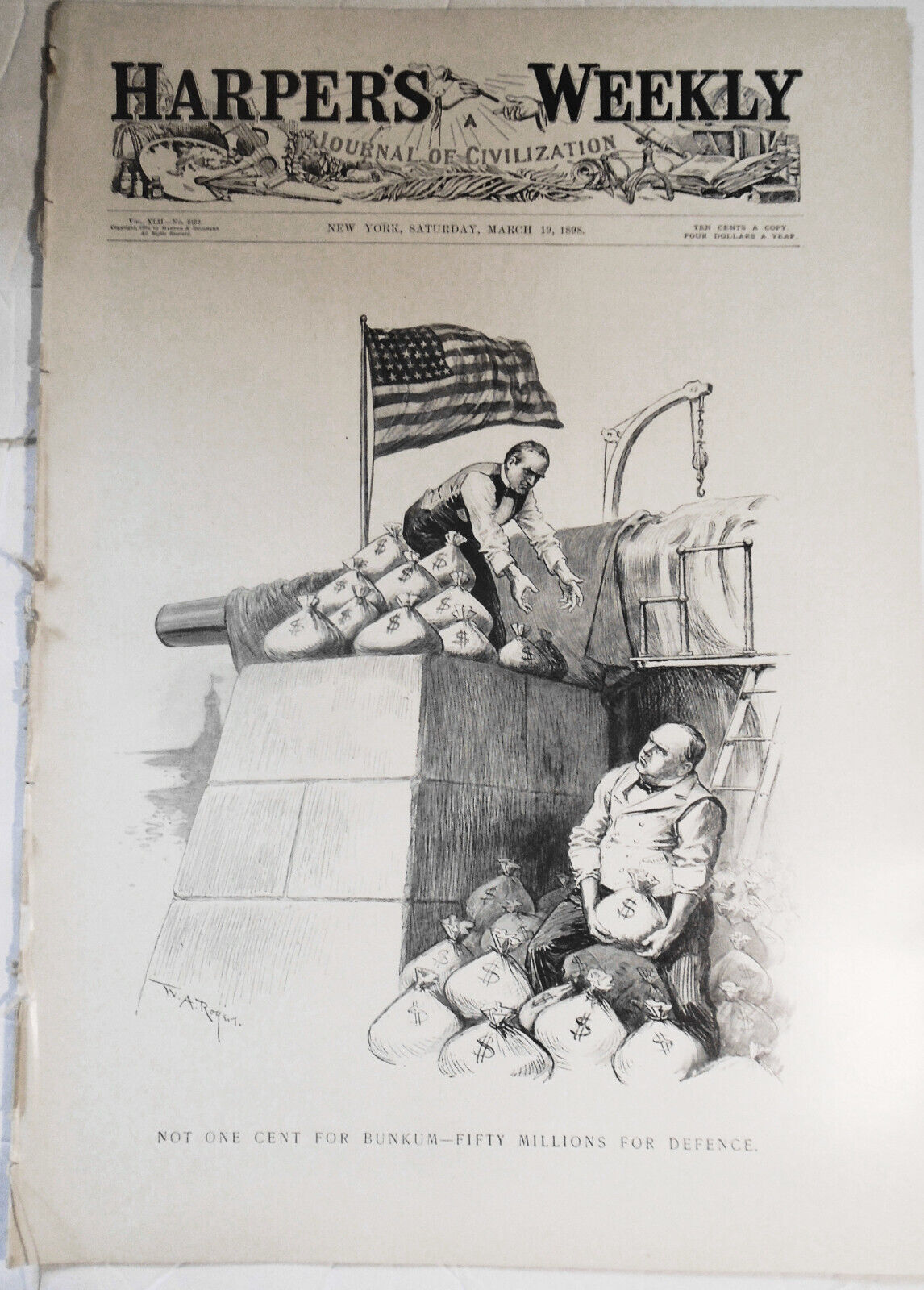 Harper's Weekly  March 19, 1898 - "Maine" Disaster, etc. Original Complete issue