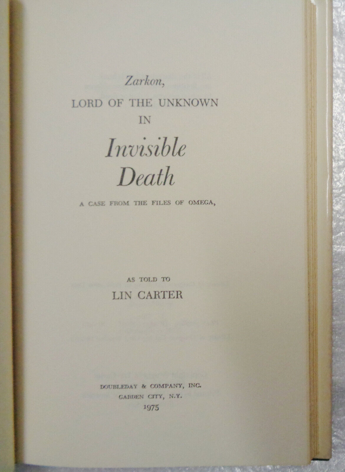 Invisible Death by Lin Carter (Hardcover) First Edition 1975 - Zarkon series