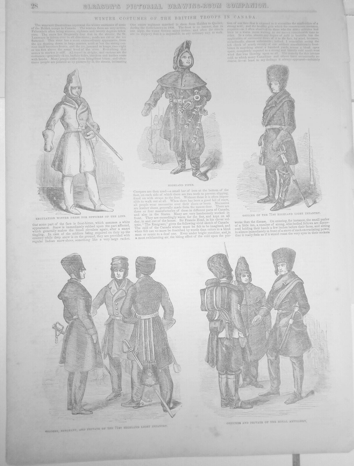 Winter Costumes of the British Troops in Canada - Gleason's Pictorial, 1852