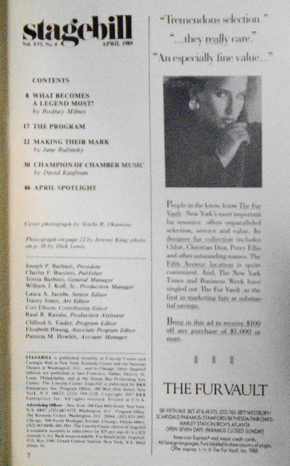 A Tribute To Bette Davis - Stagebill - April 1989 - Lincoln Center