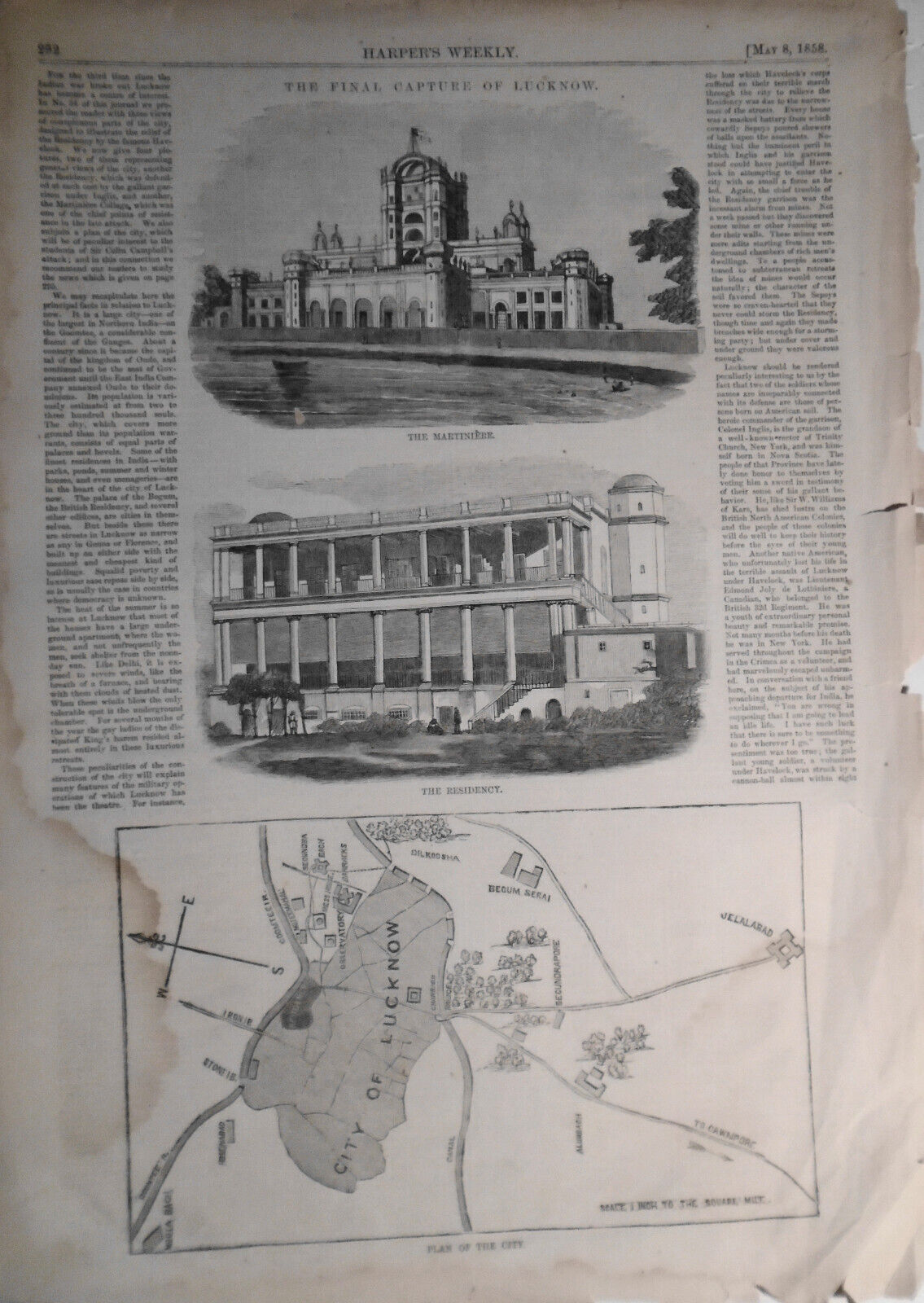 The Final Capture Of Lucknow - Harper's Weekly, May 8, 1858 - Story & 3 Prints